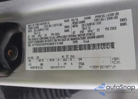 2016 Ford F-150 Xlt z USA, uszkodzony, nr VIN 1FTEW1EPXGKE11145